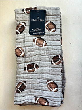 Brocks Brothers Football Kitchen Towels Set of 3 Gray & Brown NWT